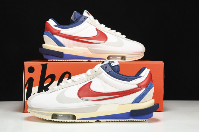 sacai x nike cortez white red navy blue dq0581-100